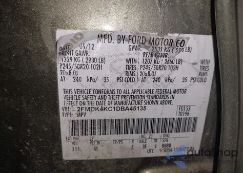 2013 Ford Edge Limited из США, поврежденный, VIN 2FMDK4KC1DBA45135